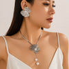2pcs Set Personality Gold Color Stereo Flower Inlay Pearl Necklace Earrings Set for Women Wedding Paty Charm Jewelry Gift - Image 8