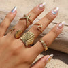 Stainless Steel Shell Starfish Open Ring Set for Women Exaggeration 5Pcs Adjustable Rings Retro Stackable Jewelry Gift - Image 3