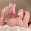 Romantic Cute Violet Flower Ring Spring Summer Elastic Beaded Rings for Women Friends Korea Finger Jewelry Accessories Gift - Image 4