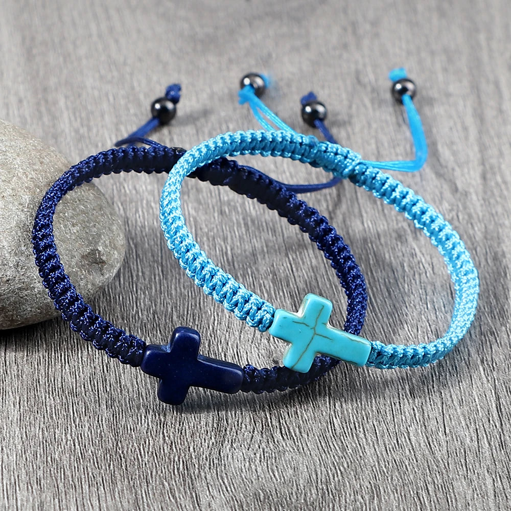 Stone Crucifix Braided Bracelet Adjustable Rope Handmade Bracelets Bangles Charm Cross Men Women Jewelry Gifts - Image 1