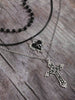 3pcs Vintage Gothic Style Black Pearl Flower Heart Cross Necklace Set, Y2K Necklace Jewelry Set For Women - Image 5