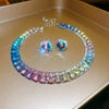Green Rhinestone Necklace Stud Earrings For Women Crystal Choker Necklaces Ladies Weddings Banquet Jewelry Set K - Image 13