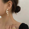 Korean Oversized White Pearl Drop Earrings for Women Girls Bohemian Golden Round Zircon Wedding Earring Jewelry Gift - Image 2