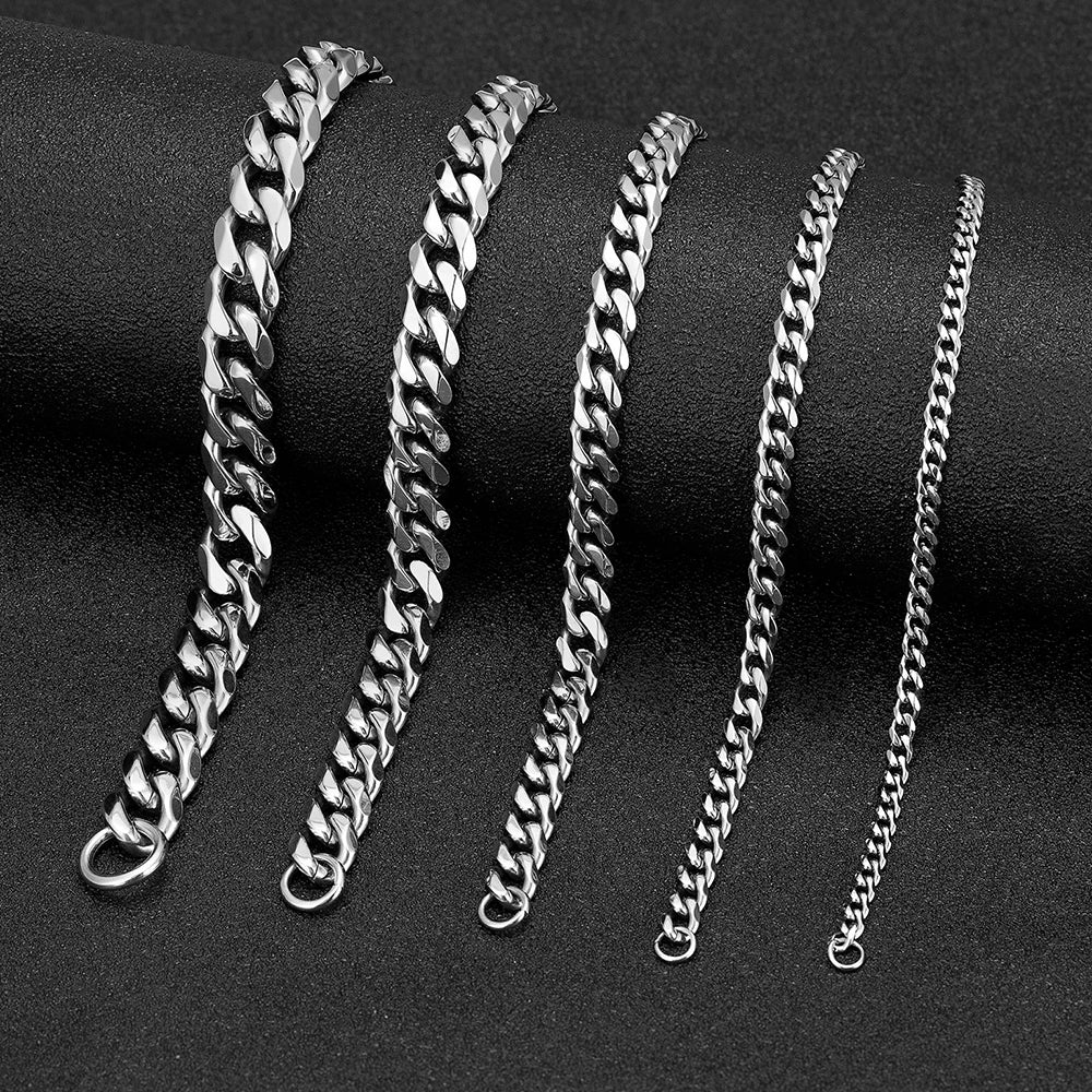 3-11mm Locomotive Men Punk Rock Stainless Steel Curb Cuban Link Chain Silver Color Bracelet For Women Biker Jewelry - Image 1