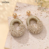 Oval Half String Half Beads Drop Earrings for Women Handmade Crystal Beads Earrings Big Long Earrings Jewelry - Image 1