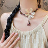 Retro Flower Beaded Necklace Chinese Style Wood Bead Weaving Long Braided Rope Clavicle Chain Women's Neck Chain - Image 5