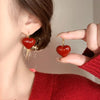 Red Heart Ear Buckle Hoop Earrings for Women Delicate Drip Glaze Peach Heart Design Earring Daily Party Jewelry Gifts - Image 2