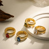 Chunky Striped Ring with Square Crystal in Gold-Tone - Image 6