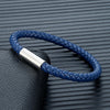 Classic Blue Braided Leather Bracelet Stainless Steel Magnetic Buckle Bangle Simple Stylish Couple Jewelry Gift for Him - Image 1