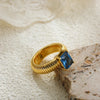 Chunky Striped Ring with Square Crystal in Gold-Tone - Image 3