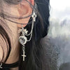 Punk Gothic Black Crystal Heart Cross Chain Ear Cuff for Men Women Hip Hop Metal Cross Ear Clip On Earrings Egirl Jewelry Gift - Image 2