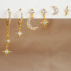 6PCS Cubic Zirconia Chain Star Moon Hoop Earring Set for Women Stainless Steel Pendant Cartilage Piercing Jewelry - Image 1