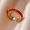 Colorful Cubic Zirconia Open Ring in Gold-Tone Stainless Steel - Image 14