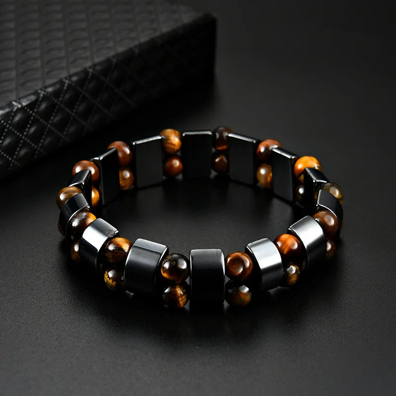 Selling Men's Tiger Eye Stone Bracelet Men's Bead Black Stone Elastic Bracelet - Image 1