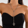 Cross Pendant Necklace with Imitation Pearl Beads and Rhinestone Accents - Image 9