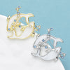 Zodiac Pisces 2 Dolphins Shell Brooch Pins Blue and Clear Crystal Animal Badge JewelryGift For Suit and Dress - Image 3