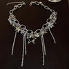 Silver Color Hollow Star Choker Necklaces For Women Long Tassel Rhinestone Imitation Pearl Chain Necklaces Statements Jewelry K - Image 9