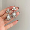 Baroque Water Drop Green Crystal Earrings French Court Style Blue Rhinestone Pearl No Pierced Ear Clips for Women's Gifs - Image 10