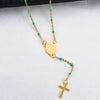Stainless Steel Cross Pendant Beaded Chain Necklace with Color Options - Image 14
