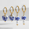 Asymmetric Blue White Flowers Heart Pearl Ceramic Beads Drop Dangle Earrings for Women Beaded Stainless Steel Huggies Earrings - Image 1