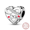 Silver Charm Bead Mother's Day Love Heart Family Charm Bead Pendant Fits Bracelet Womens Jewelry Gifts - Image 22