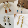 Baroque Water Drop Green Crystal Earrings French Court Style Blue Rhinestone Pearl No Pierced Ear Clips for Women's Gifs - Image 1