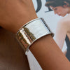 Minimalist Gold Color Plated Stainless Steel Wide Face Hammer Pattern Bracelet Stackable Bracelet Women's Jewelry - Image 2