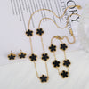 Gold Plated Lucky Stainless Steel Five Leaf Flower 3PCS Jewelry Set Bracelet Necklace Earrings for Women Party Jewelry Clover - Image 7
