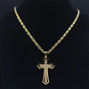 Catholic Cross Amulet Crystal Pendant Men Chain Necklace Gold Color Stainless Steel Necklaces Jewelry Masculino N4930S02 - Image 3