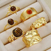 Vintage Gold-Tone Ring Set with Imitation Tiger Eye Stones 6 Pieces - Image 3