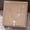 Double-Layer Stainless Steel Cross Pendant Necklace with Choker-Length Chain - Image 6