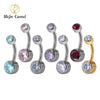 Titanium Belly Button Rings 10mm 12mm with Round CZ Internally Threaded Navel Rings Belly Bars - Image 1
