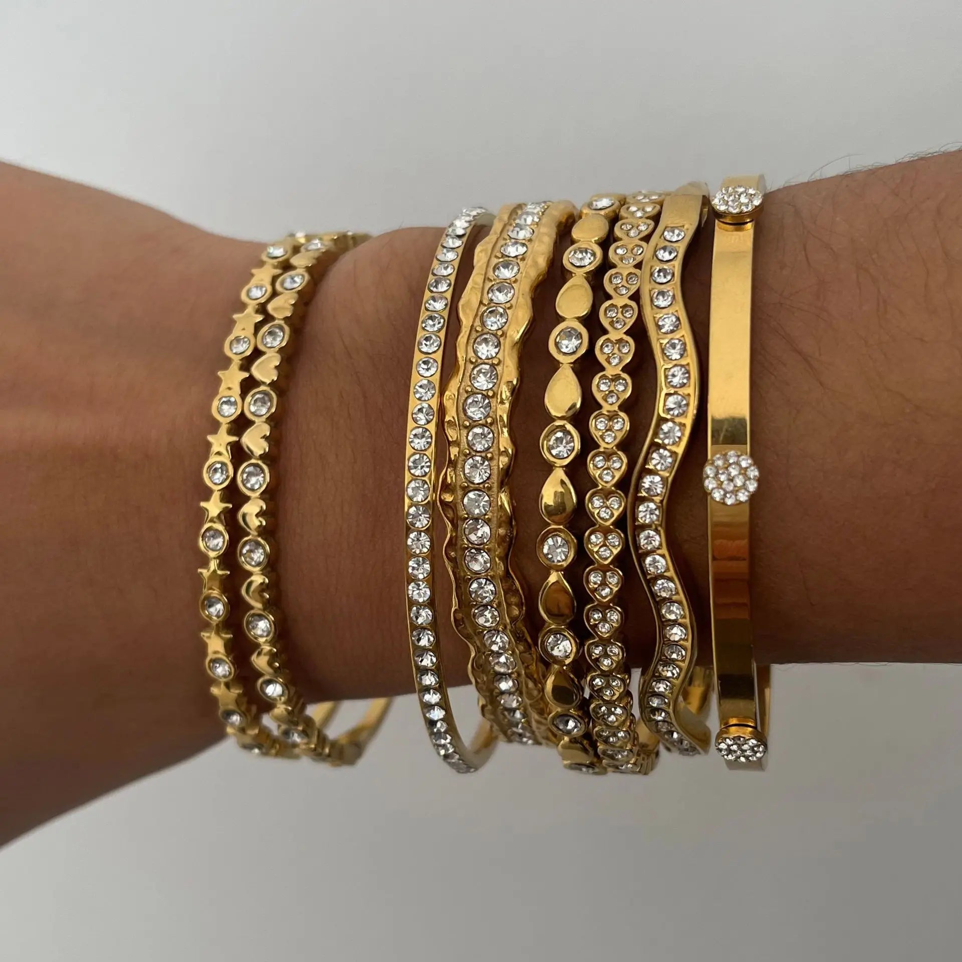 Delicate Crystal Bangle For Women Minimalist Gold Plated Stainless Steel Bangle Party Wedding Jewelry Gift - Image 1
