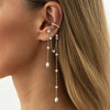 Imitation Pearl Metal Chain Long Tassel C Shaped No Ear Holes Earbone Clip for Women Temperament Clip Earrings Jewelry Korean - Image 1