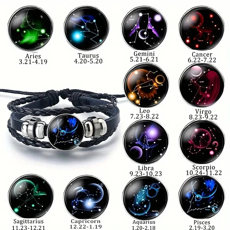 12 Zodiac Signs Constellation Bracelet Vintage Men's and Women's Multilayer Wrap Leather Bracelet Bangle Birthday Gift - Image 1