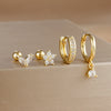 Four-Piece Stainless Steel Hoop Earring Set with Star and Leaf Motifs - Image 10