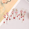 Chinese Style Fox Mask Folding Fan Asymmetrical Long Tassel Earrings For Women Girls Cherry Blossom Earring Christmas Jewelry - Image 5