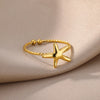 Stainless Steel Rings for Women Open Gold Color Ring Wedding Couple Band Jewelry Gifts Items - Image 5