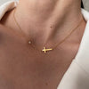 Sideways Cross Necklace in Gold-Tone 316L Stainless Steel - Image 1