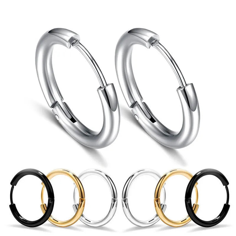 Stainless Steel Huggie Hoop Earrings in 8 to 20 mm Sizes and Multiple Colors - Image 1