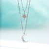 Silver Double Layer Star Moon Necklace Simple Charm Pendant Choker Birthday Gift Women's Jewelry - Image 2