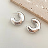 Irregular C Stud Earrings for Women Gold/Silver Color Water Ripple Pattern Glossy Geometric Metal Ear Accessories Party Gift - Image 9