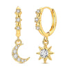 Silver Gold Plated Earrings Women Asymmetrical Star Moon and Sun Drop Earring For Anniversary Wedding Jewelry Gifts - Image 1
