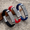 Punk Viking Style Stainless Steel Compass Norse Runes Amulet Beads Braided Blue Leather Bracelet - Image 1
