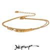 Stainless Steel Square Bead Chain Layered Anklet for Women Gold Color Statement Summer Sandy Beach Jewelry - Image 1