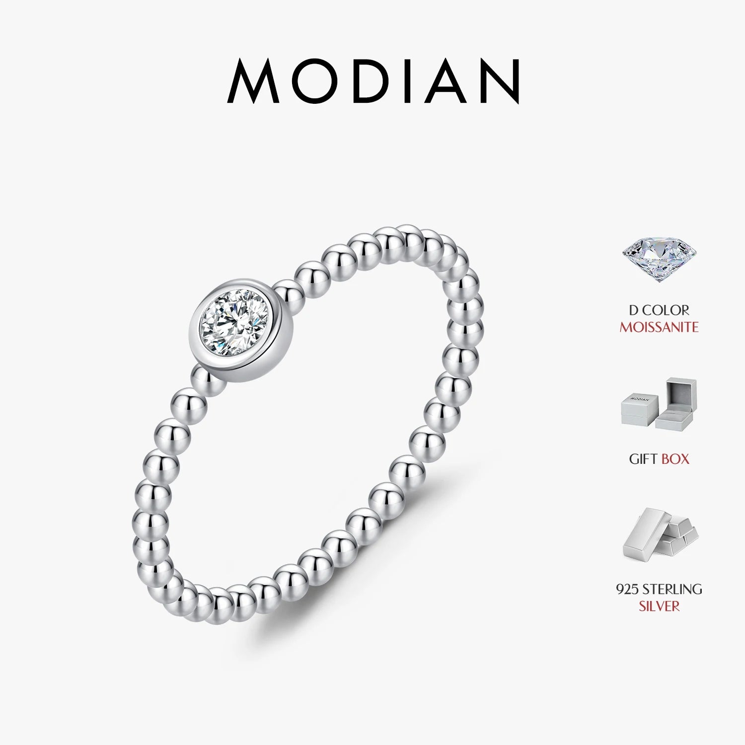 Bezel Setting Ring Silver Beads Stackable Finger Rings For Women Lab Diamond Jewelry - Image 1