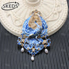 Blue White Porcelain Style Enamel Animal Brooch Rhinestone Crystal Butterfly Peacock Sheep Lapel Pin Vintage Women Jewelry Gift - Image 4