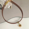 Vintage Stone Sun Pendant Brown PU Leather Choker Necklace For Women Autumn Winter Jewelry Direct - Image 1