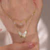 Zircon Inlaid Golden Butterfly Pendant Double Layer Necklace Women's Personality Necklace Wedding Jewelry Birthday Gifts - Image 3