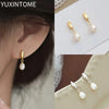 Silver Needle Pearls Stud Earrings For Women Geometry Pearls Pendant Earings Jewelry Party Gifts - Image 1